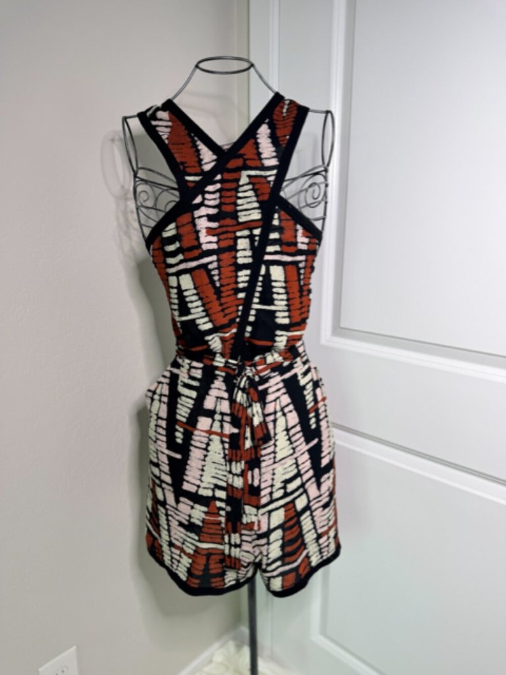 BCBGMAXAZRIA Printed Halter Romper, Size L - Picture 3 of 12